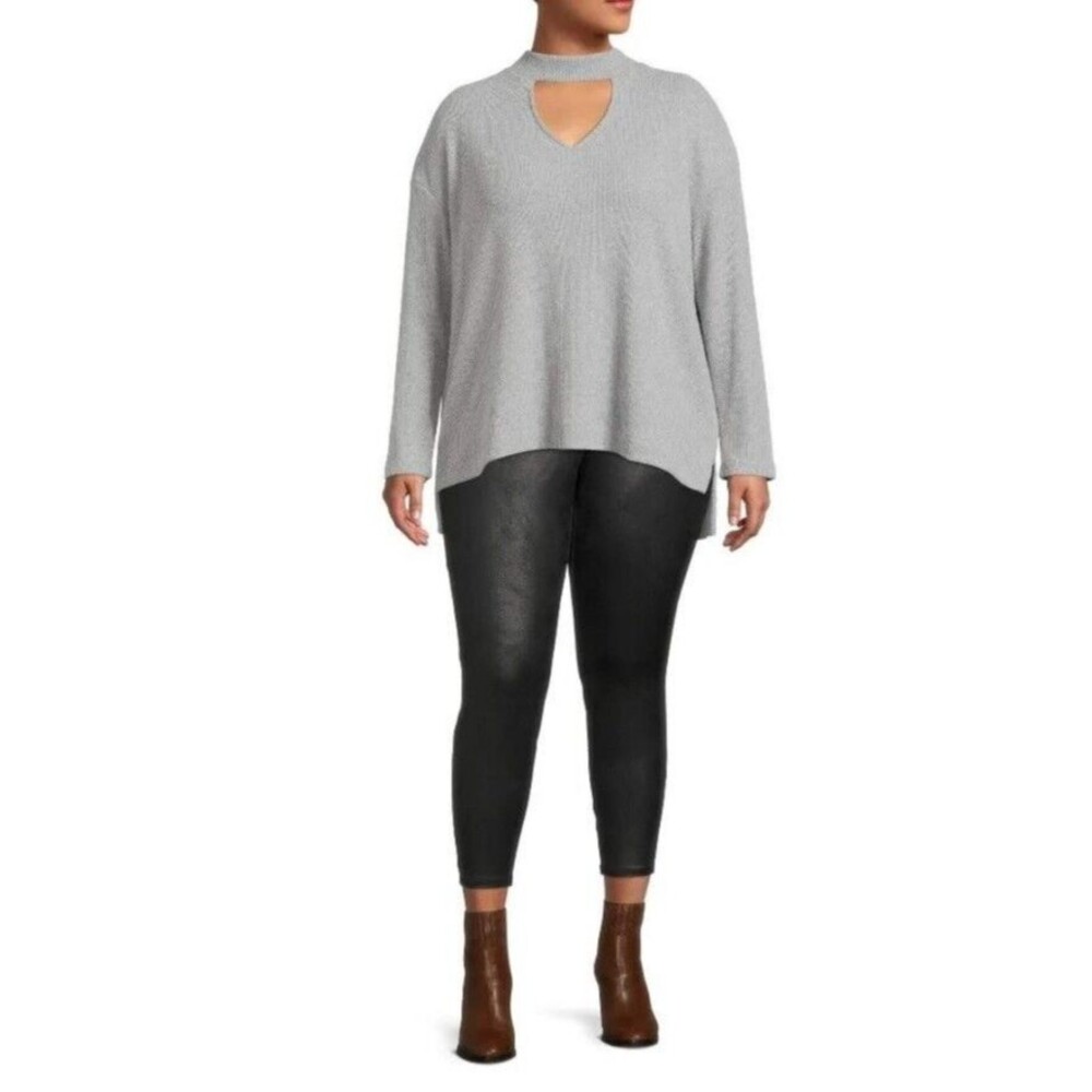 Terra & Sky Black Faux Leather Fitted Leggings  NWT  Women's 0X (14W) Pull-On